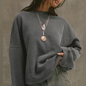 Joah Brown Oversized Crewneck Pullover in Washed Navy